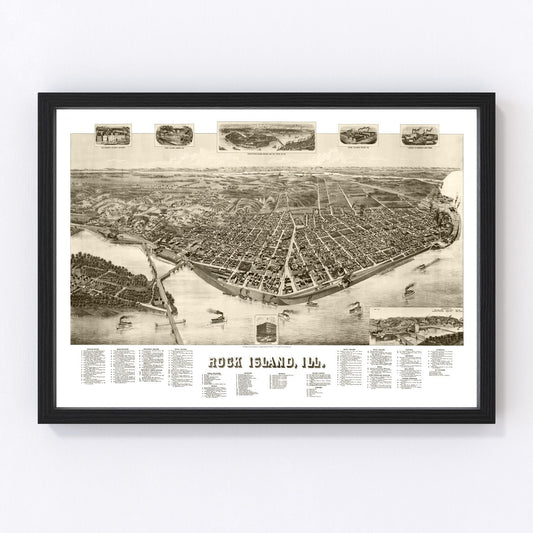 vintage map of Rock Island, Illinois, 1889
