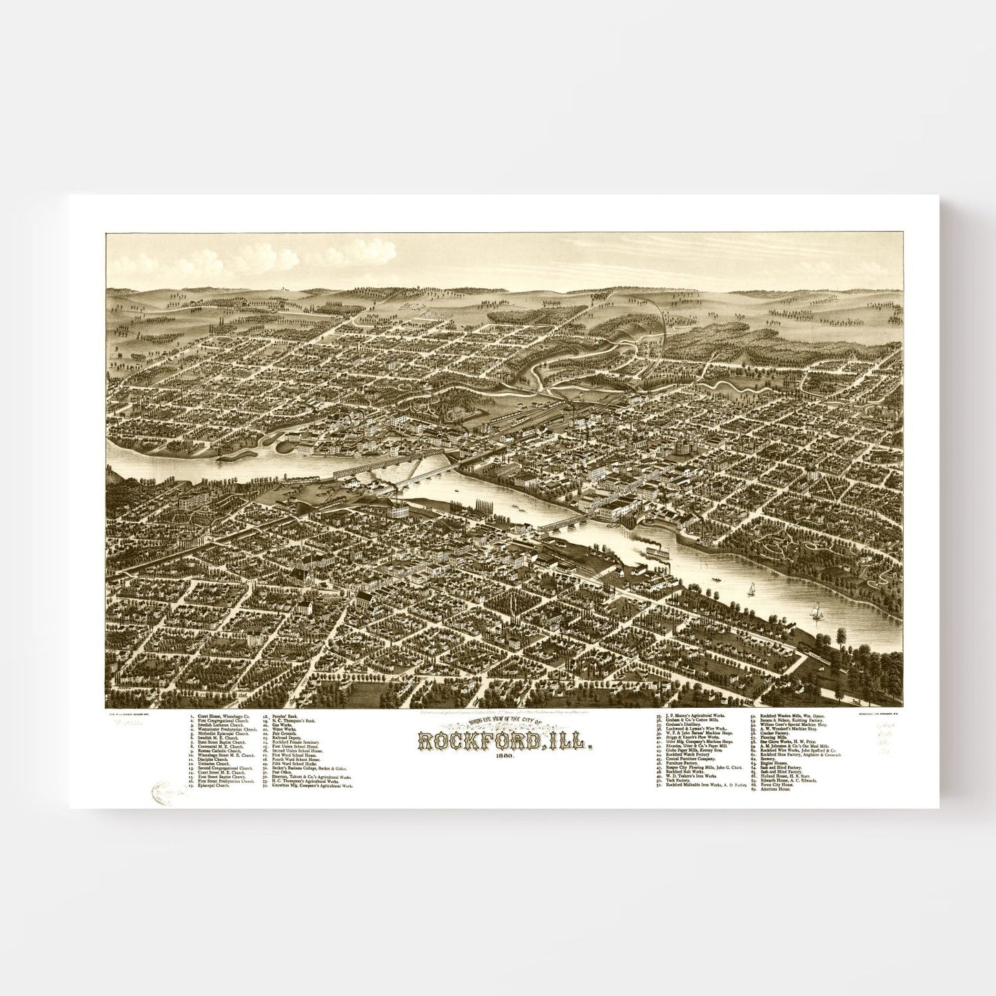 Vintage Map of Rockford, Illinois, 1880