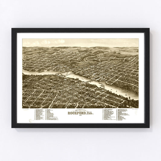 vintage map of Rockford, Illinois, 1880