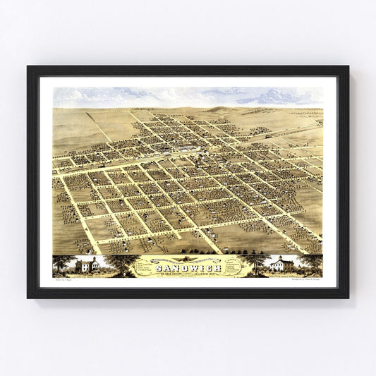 vintage map of Sandwich, Illinois, 1869