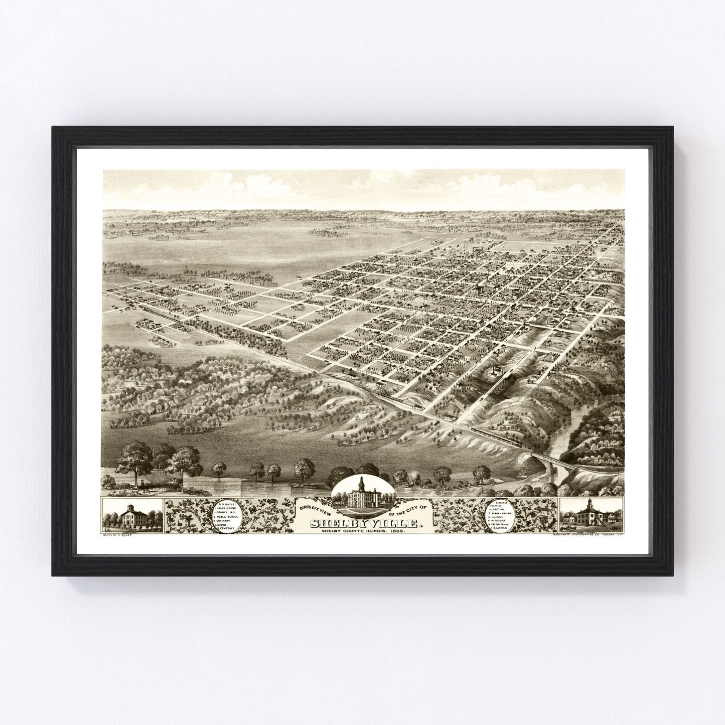 vintage map of Shelbyville, Illinois, 1869