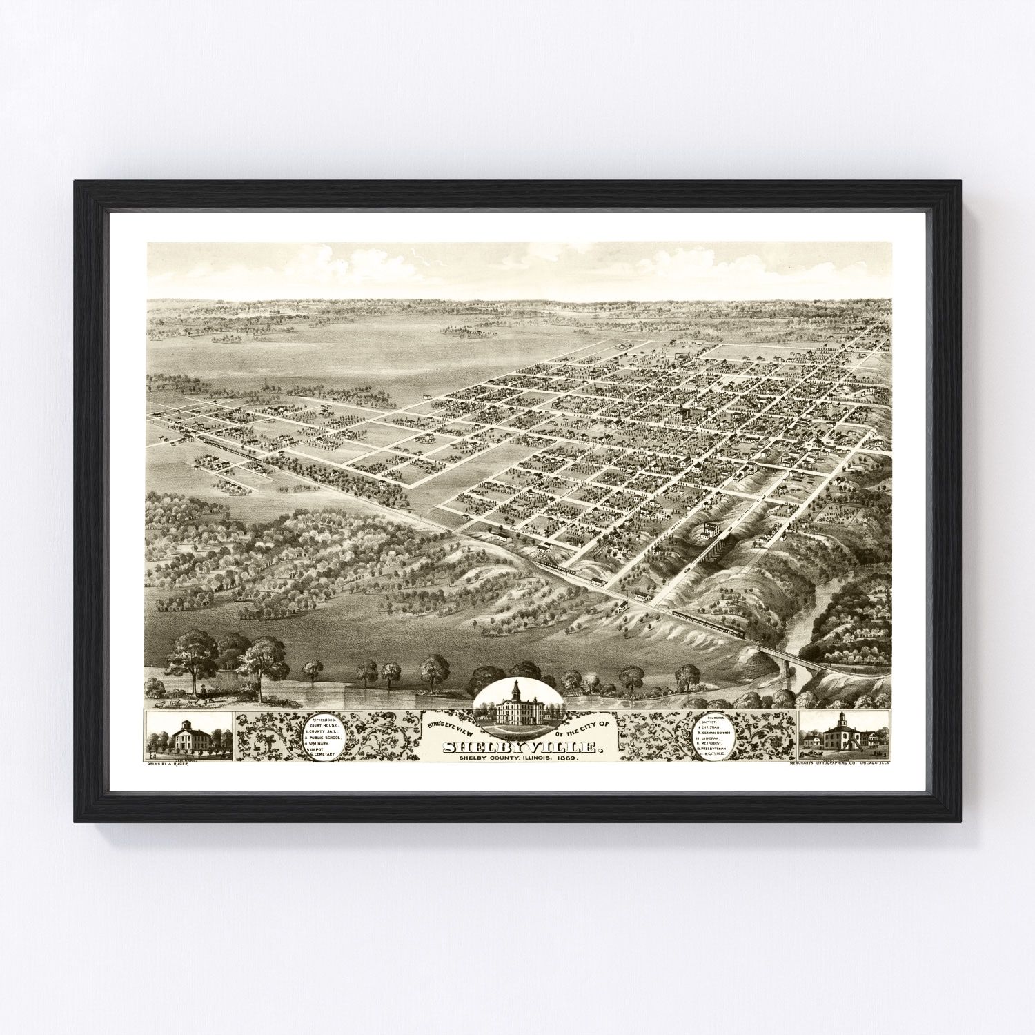 vintage map of Shelbyville, Illinois, 1869