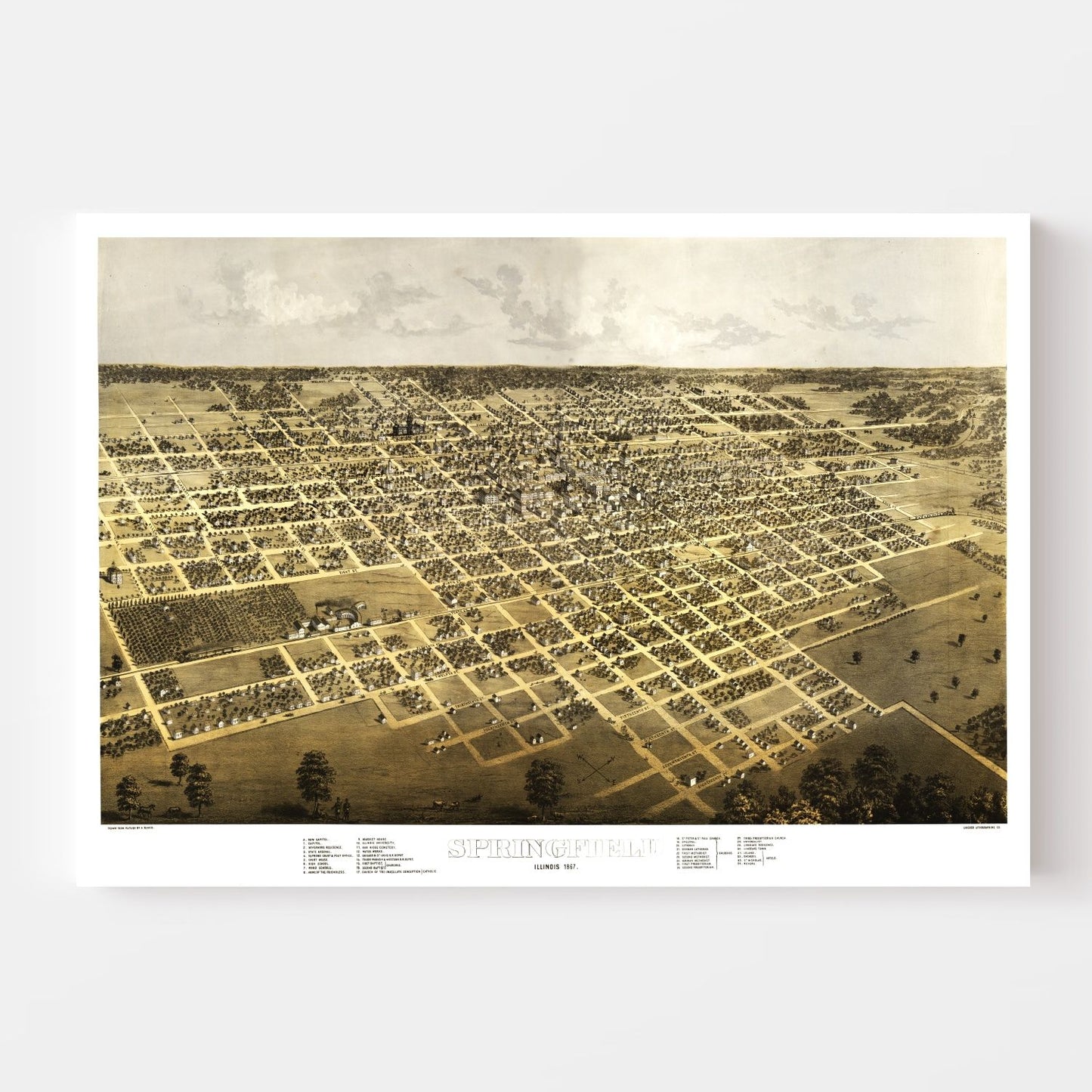 Vintage Map of Springfield, Illinois, 1867