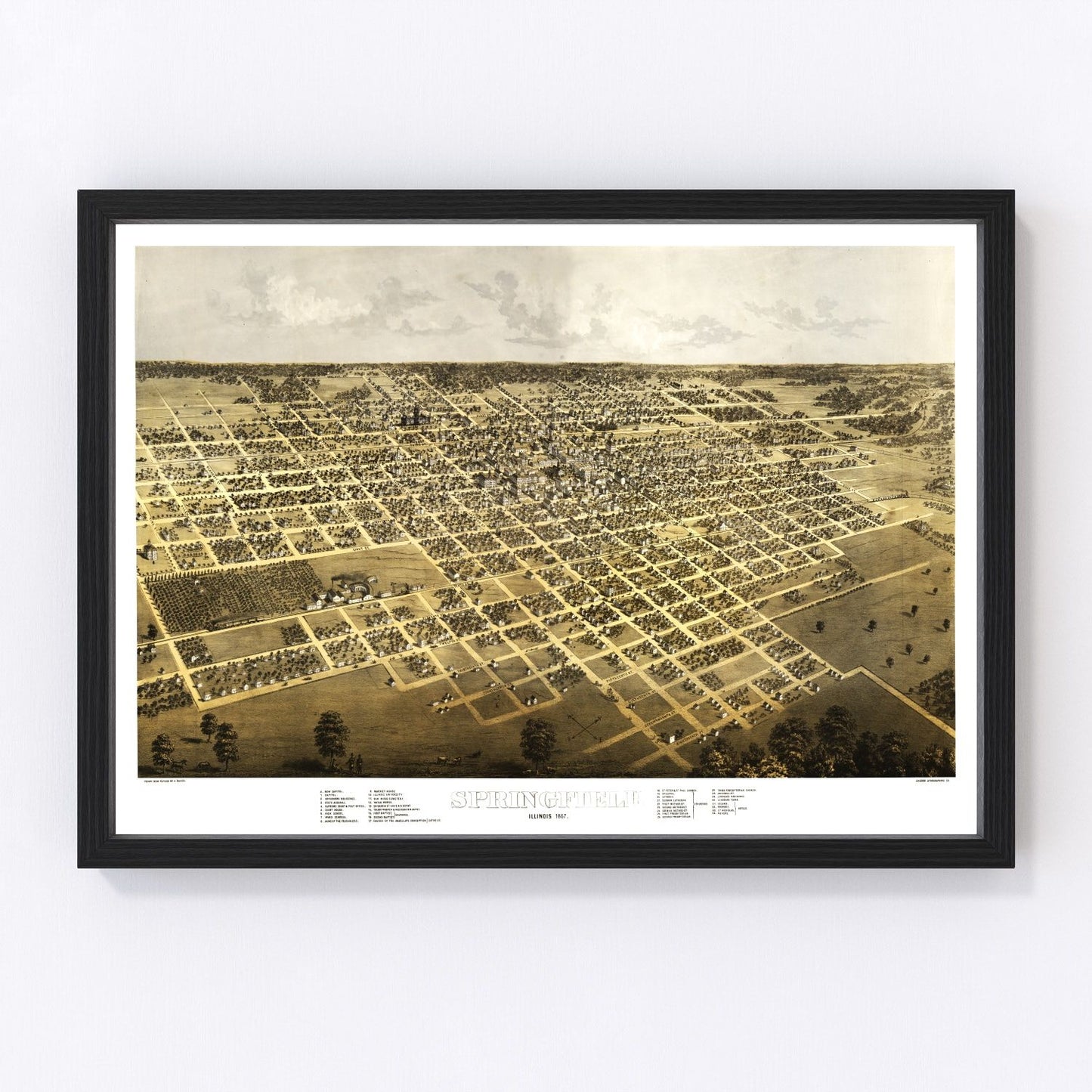 vintage map of Springfield, Illinois, 1867