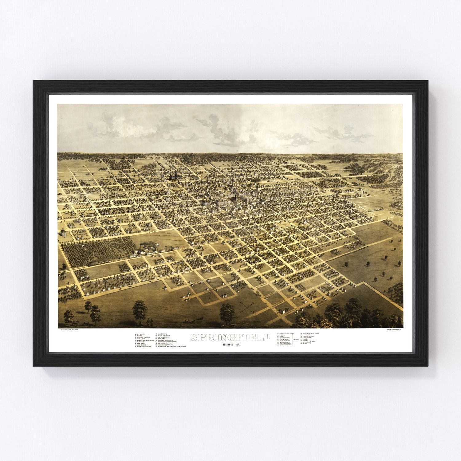 vintage map of Springfield, Illinois, 1867