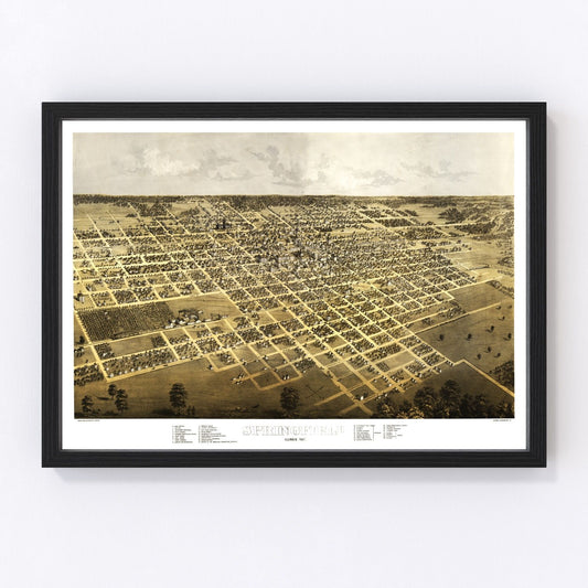 vintage map of Springfield, Illinois, 1867