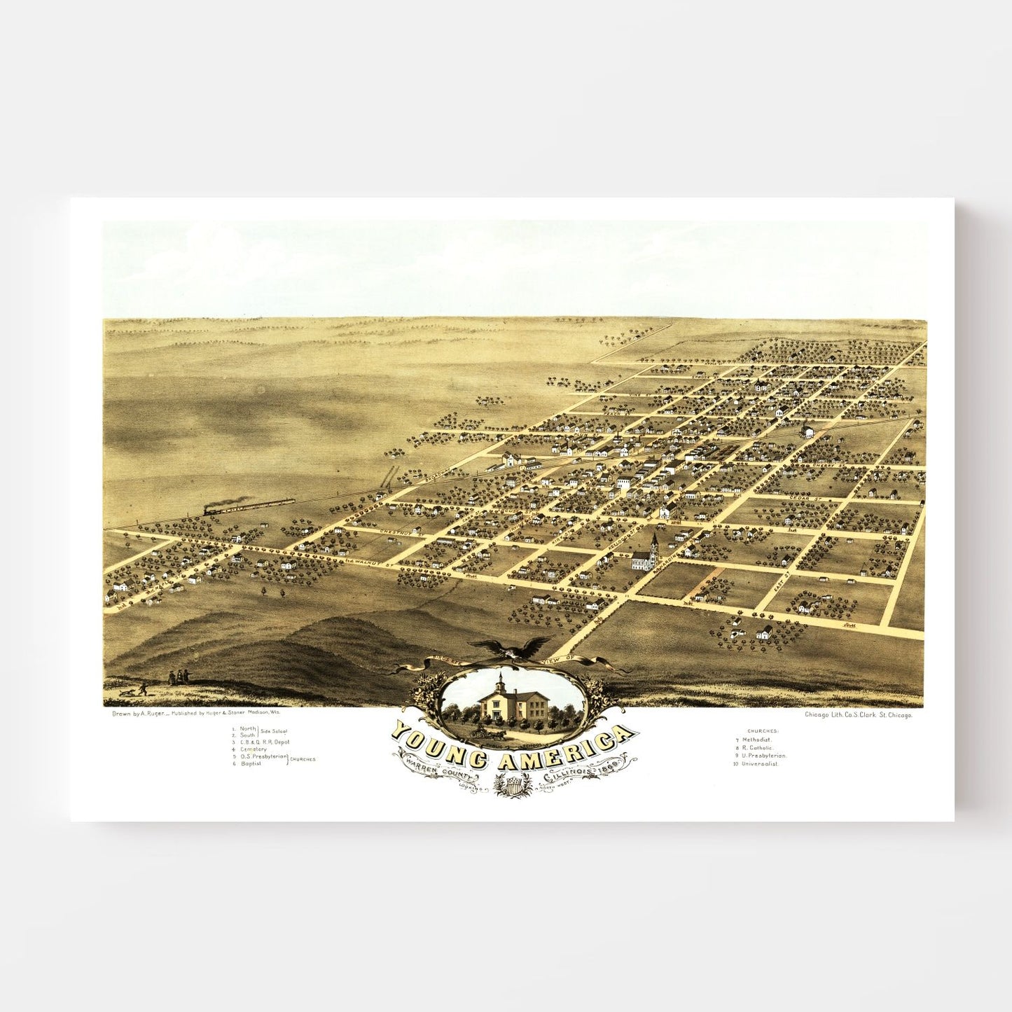 Vintage Map of Young America, Illinois, 1869