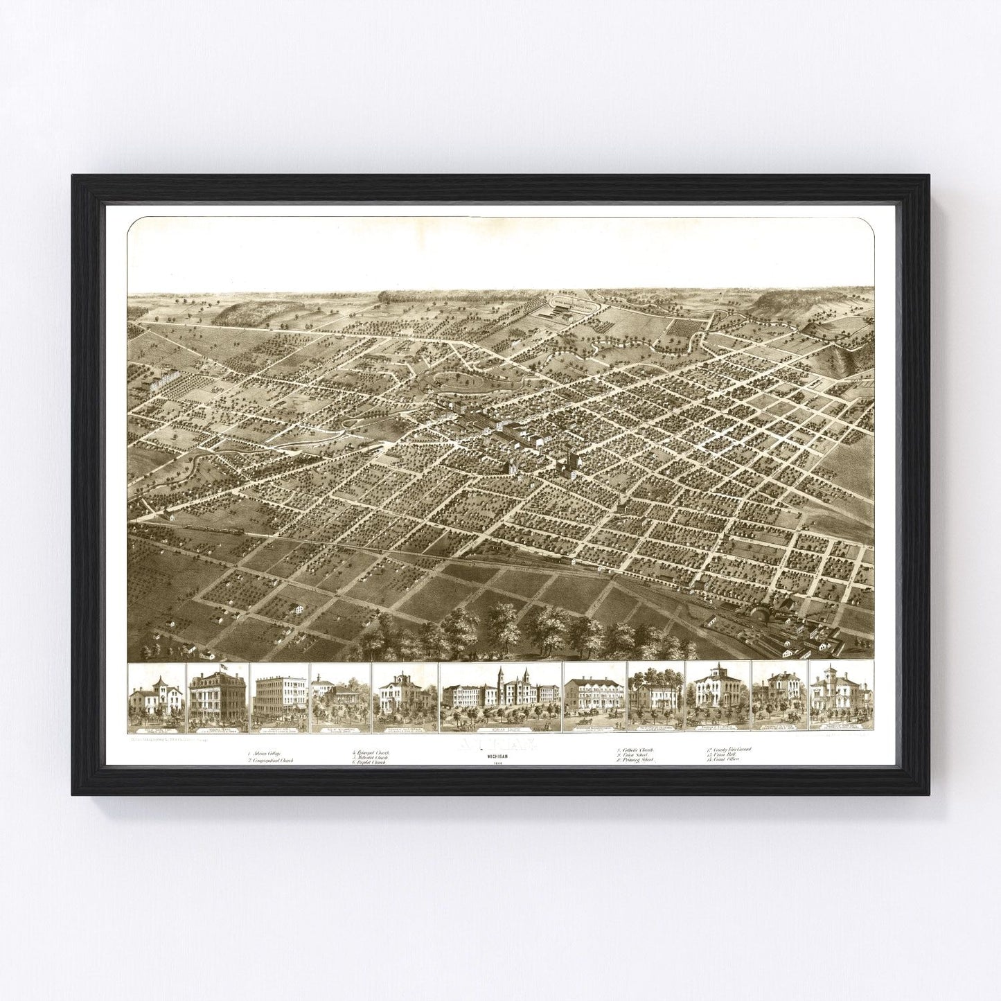 Vintage map of Adrian, Michigan, 1866 - restored print