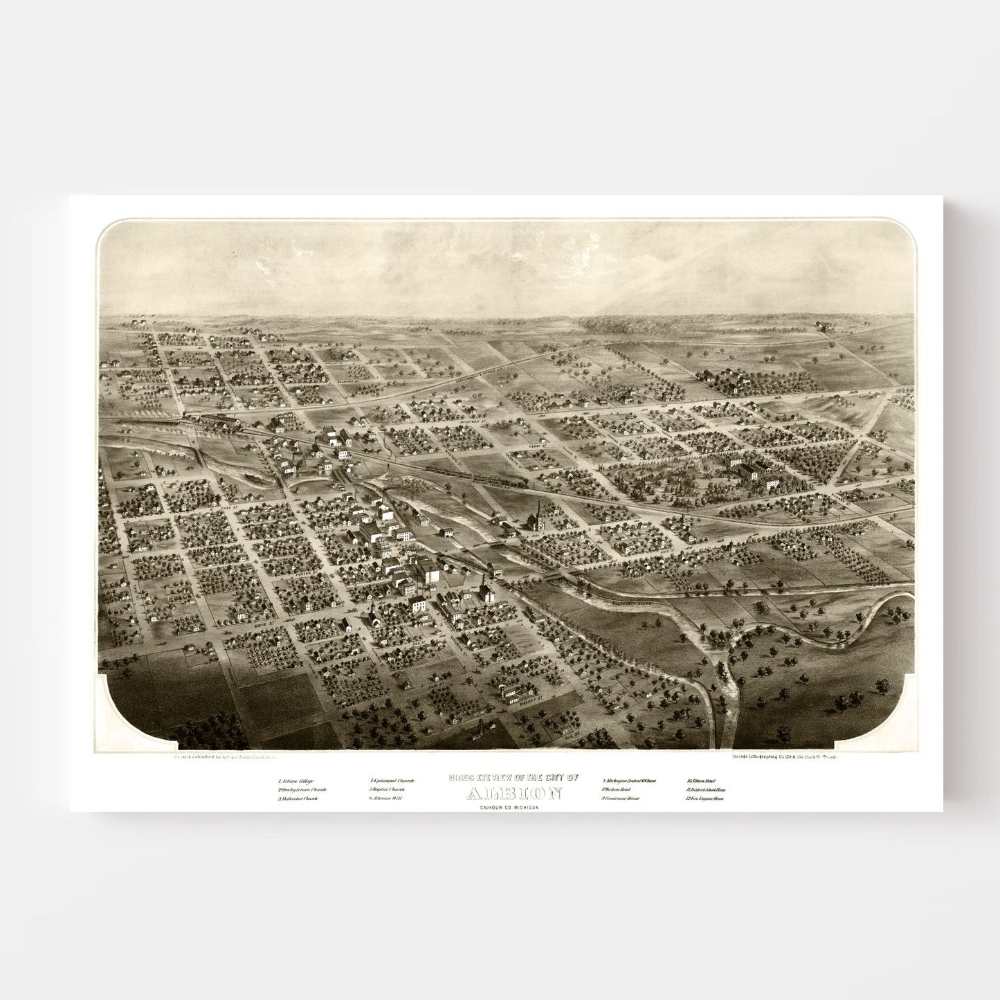 Vintage Map of Albion, Michigan, 1868