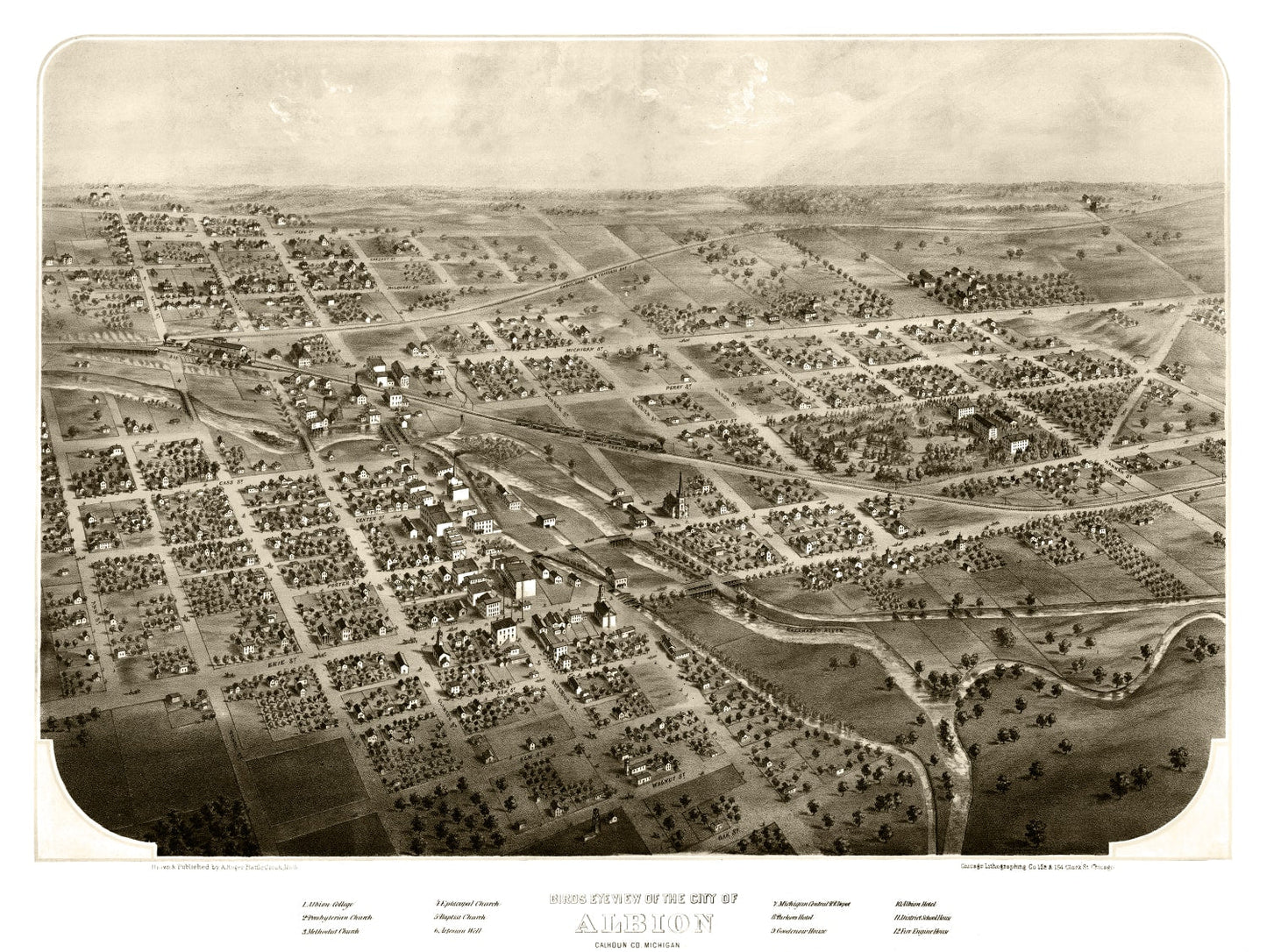 Vintage Map of Albion, Michigan, 1868
