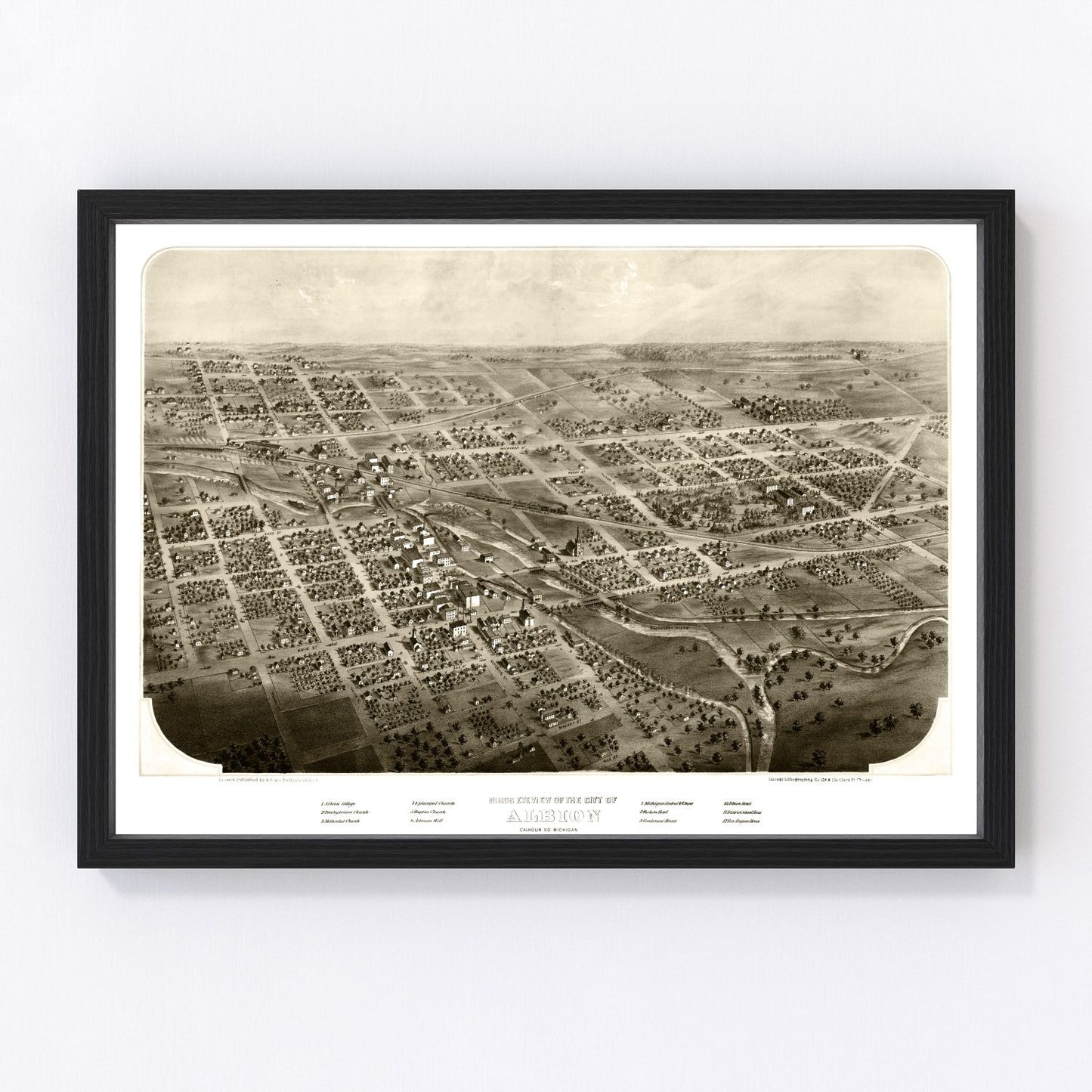 Vintage map of Albion, Michigan, 1868 - restored print
