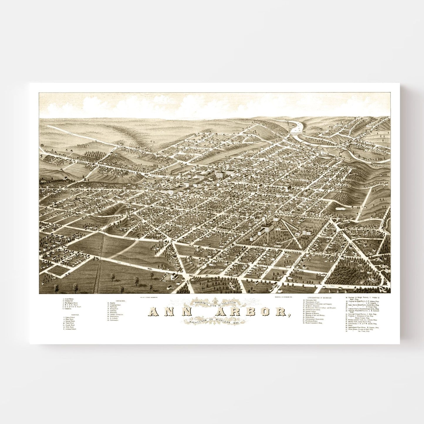 Vintage Map of Ann Arbor, Michigan, 1880