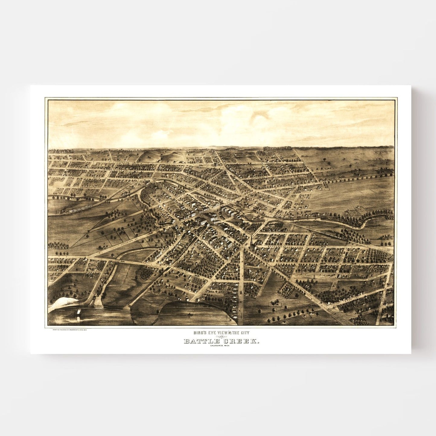 Vintage Map of Battle Creek, Michigan, 1870