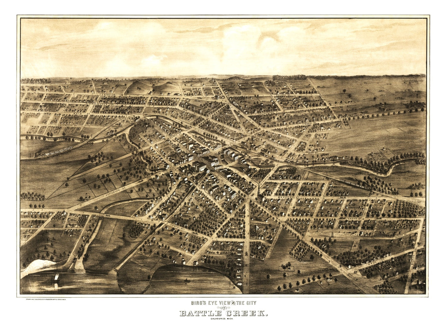 Vintage Map of Battle Creek, Michigan, 1870