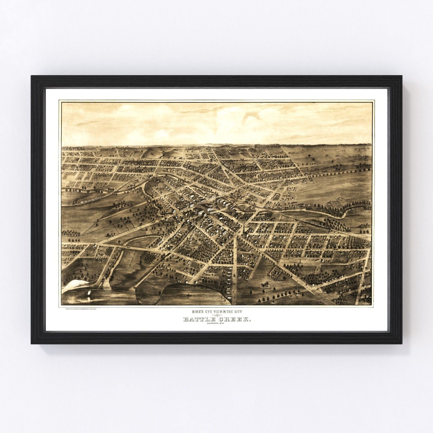 Vintage map of Battle Creek, Michigan, 1870