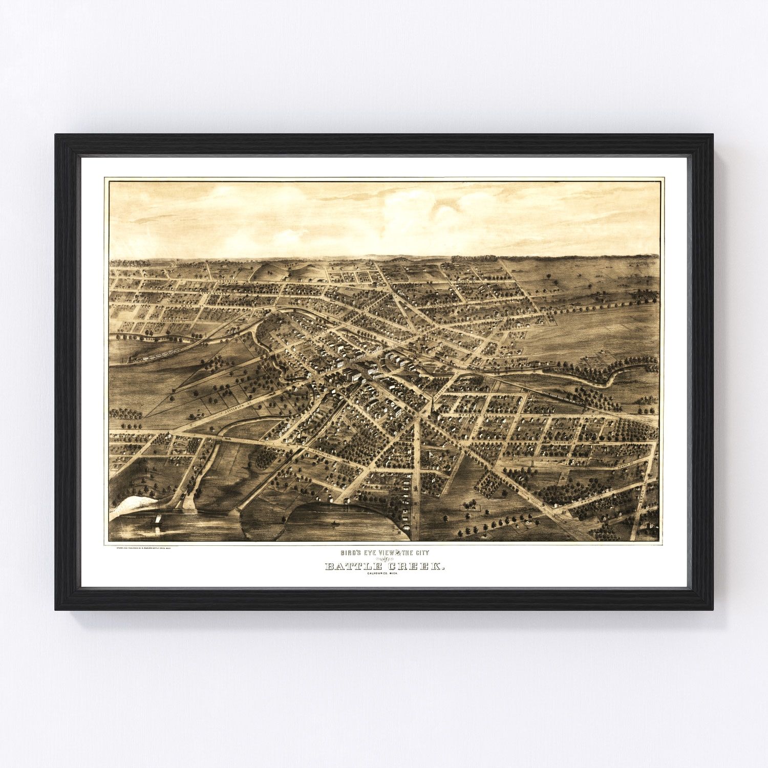 Vintage map of Battle Creek, Michigan, 1870