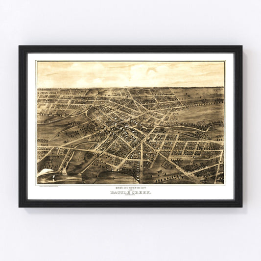Vintage map of Battle Creek, Michigan, 1870