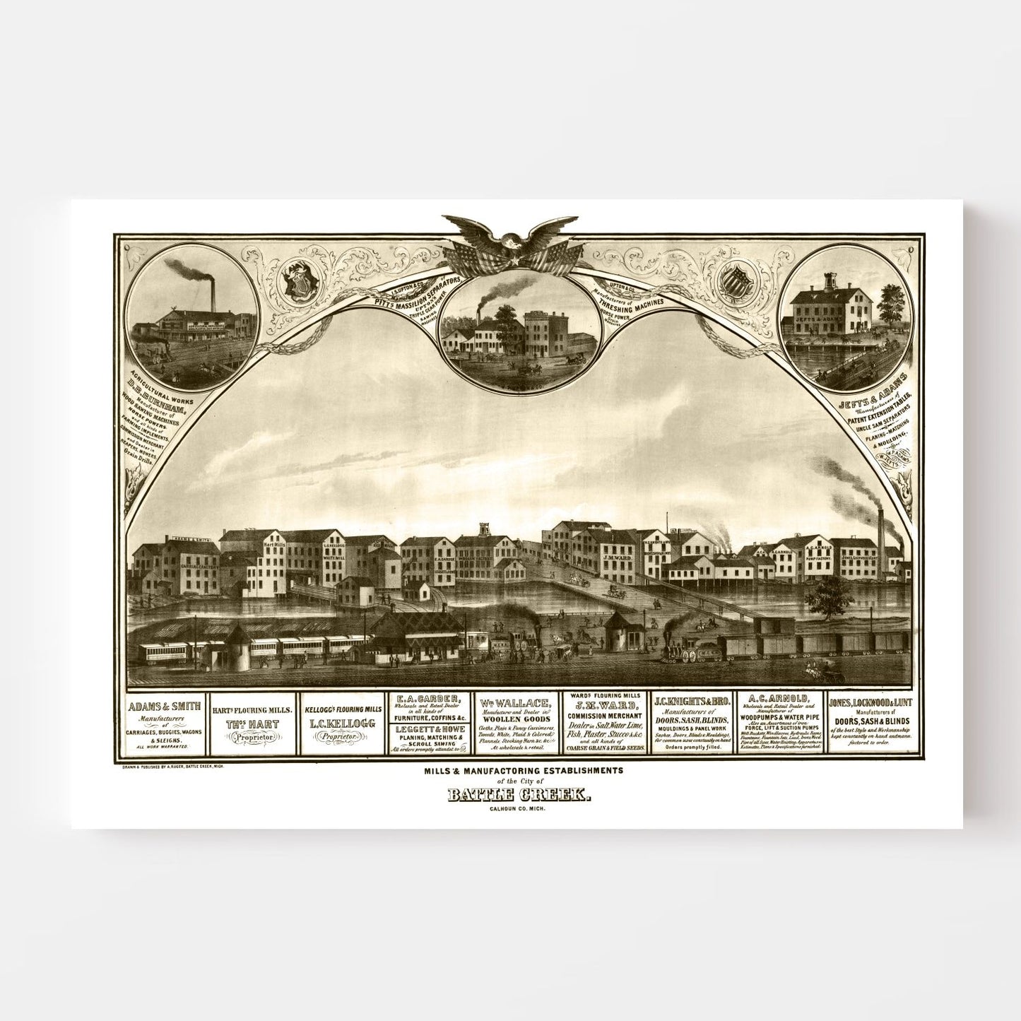 Vintage Map of Battle Creek, Michigan, 1869