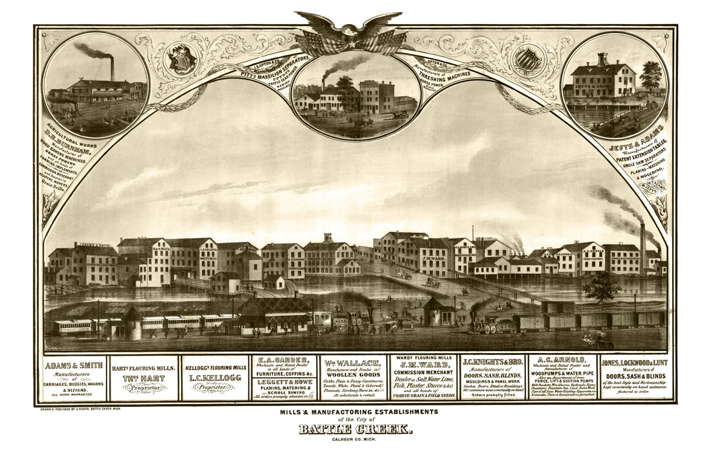 Vintage Map of Battle Creek, Michigan, 1869