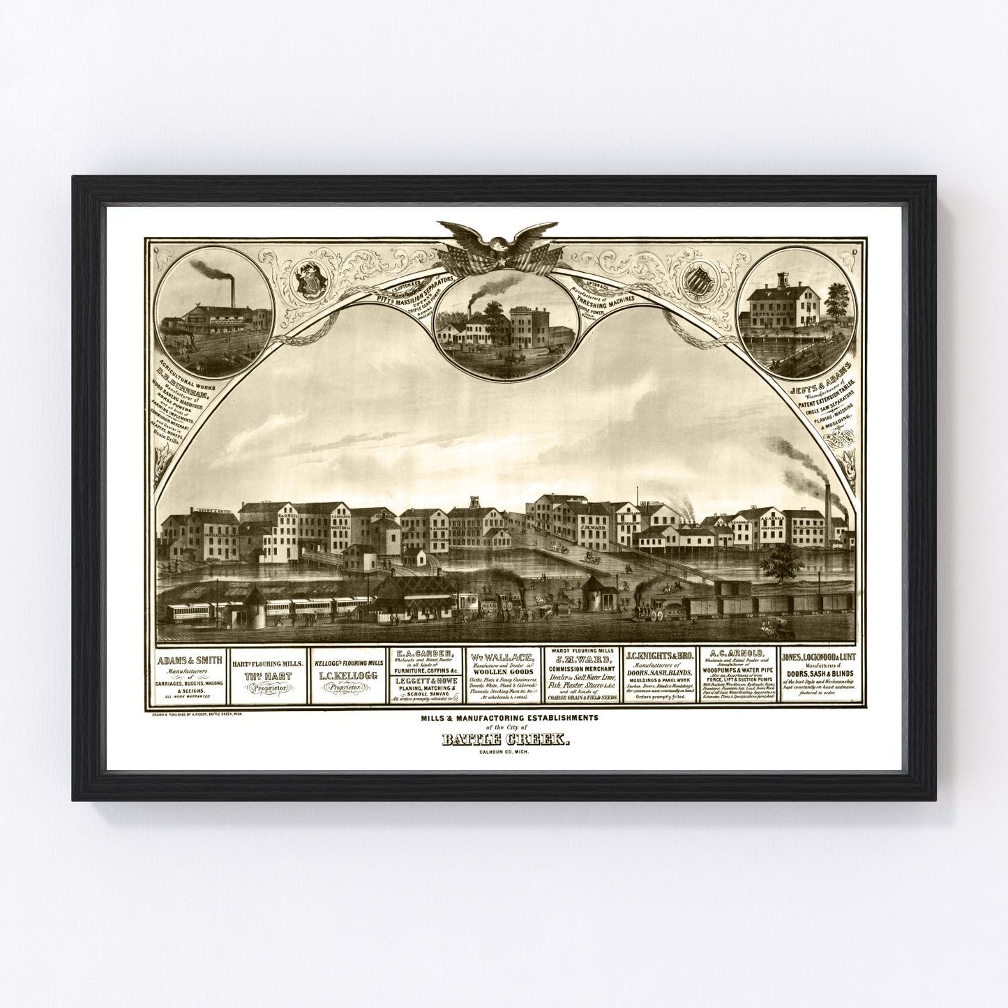 Vintage map of Battle Creek, Michigan, 1869
