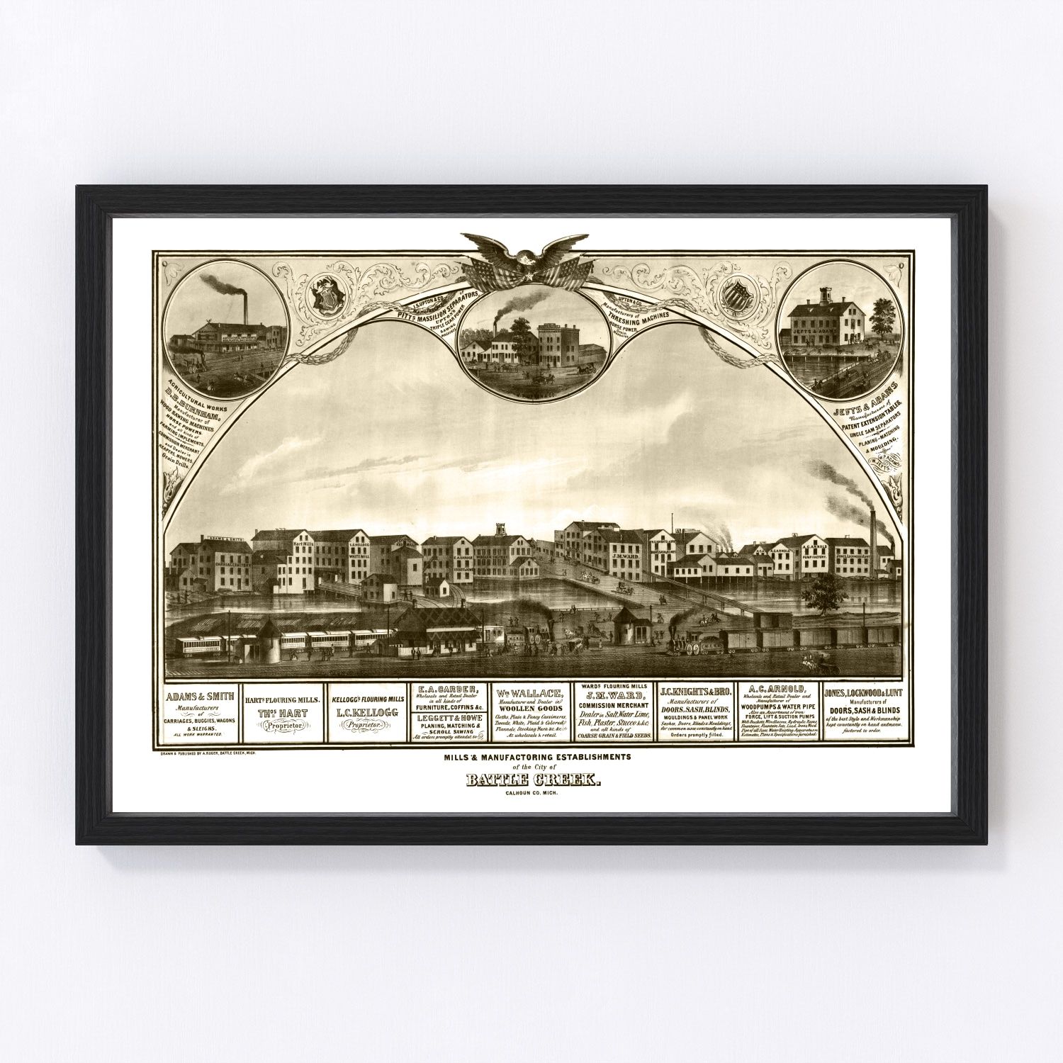 Vintage map of Battle Creek, Michigan, 1869