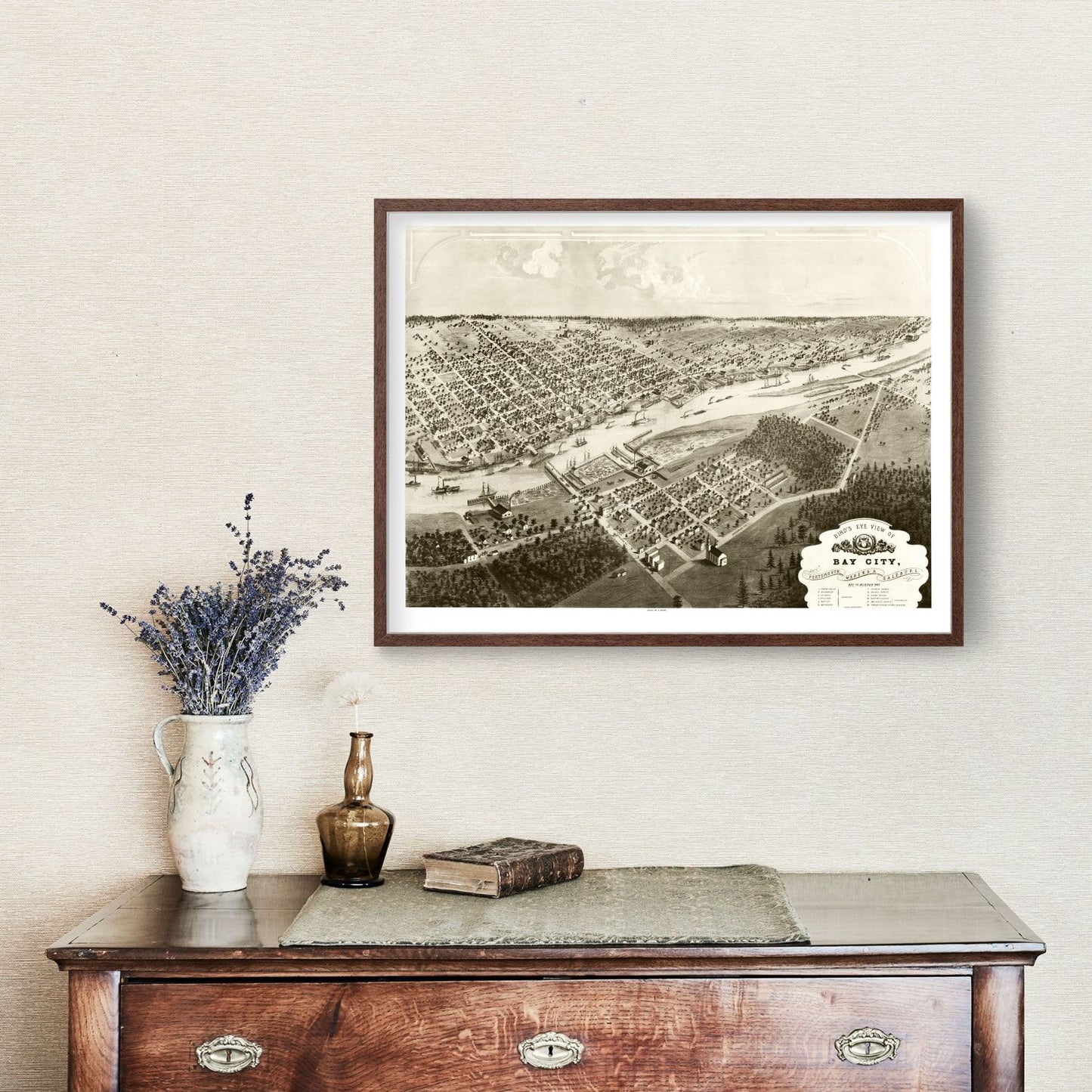 Vintage Map of Bay City, Michigan, 1867