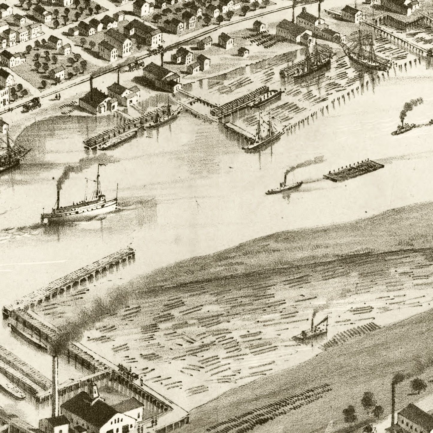 Vintage Map of Bay City, Michigan, 1867