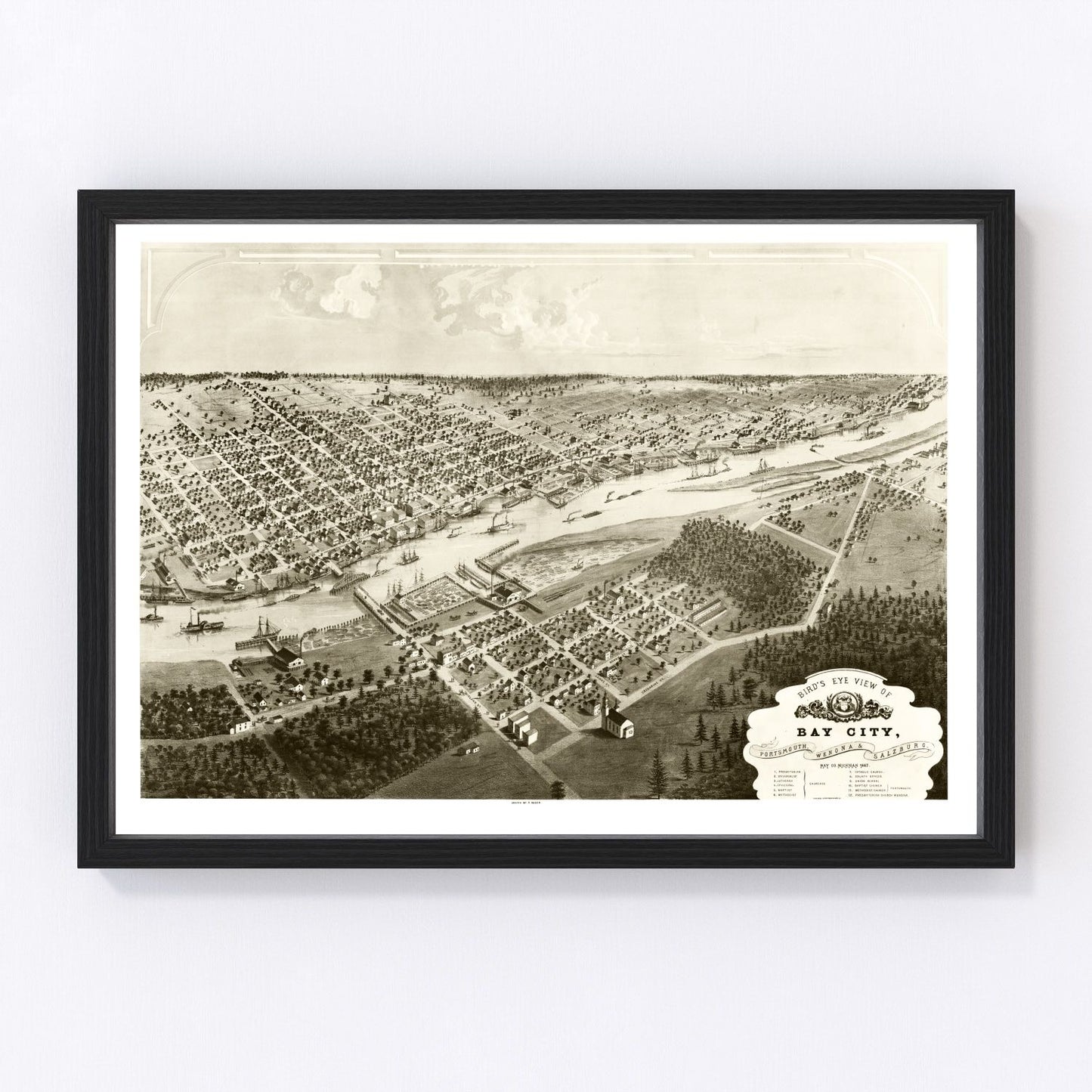 Vintage map of Bay City, Michigan, 1867