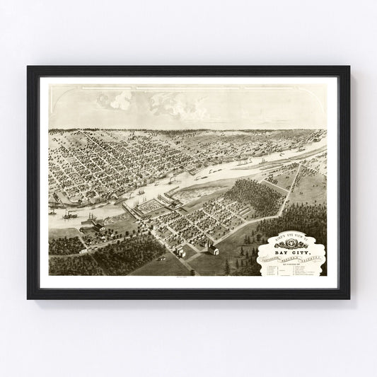 Vintage map of Bay City, Michigan, 1867