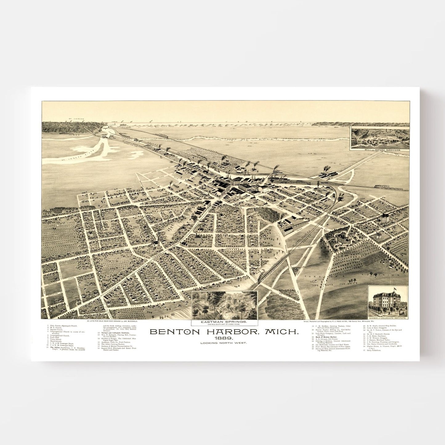 Vintage Map of Benton Harbor, Michigan, 1889