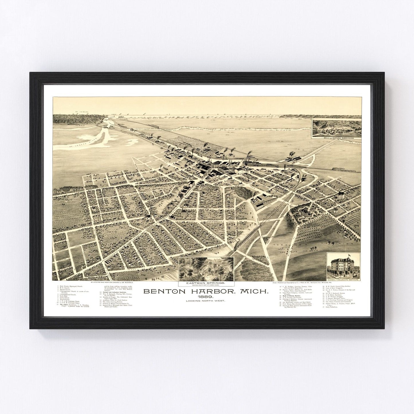 Vintage map of Benton Harbor, Michigan, 1889