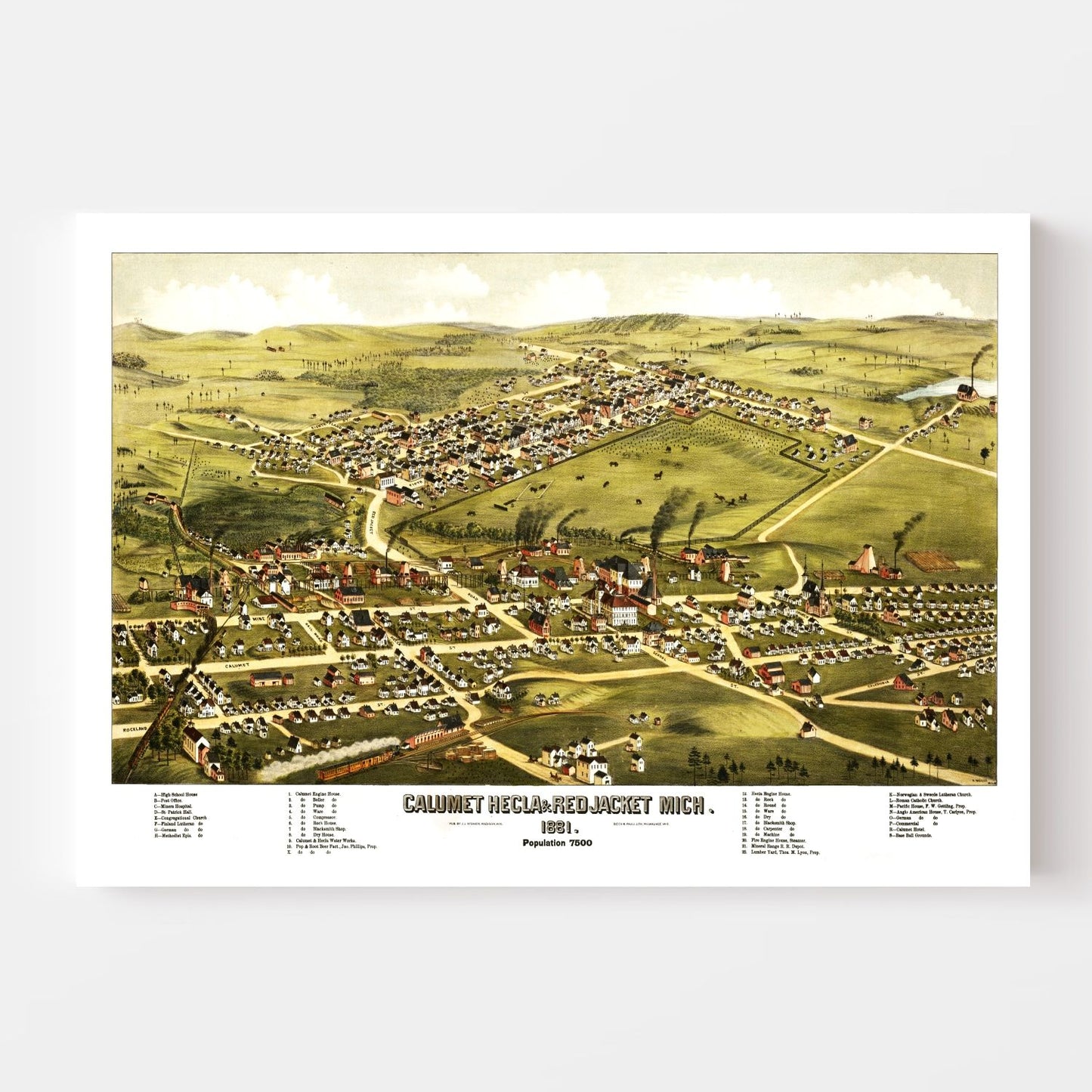 Vintage Map of Calumet, Hecla and Red Jacket, Michigan, 1881