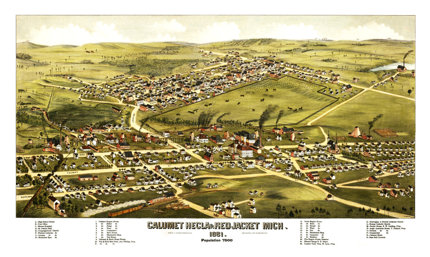 Vintage Map of Calumet, Hecla and Red Jacket, Michigan, 1881