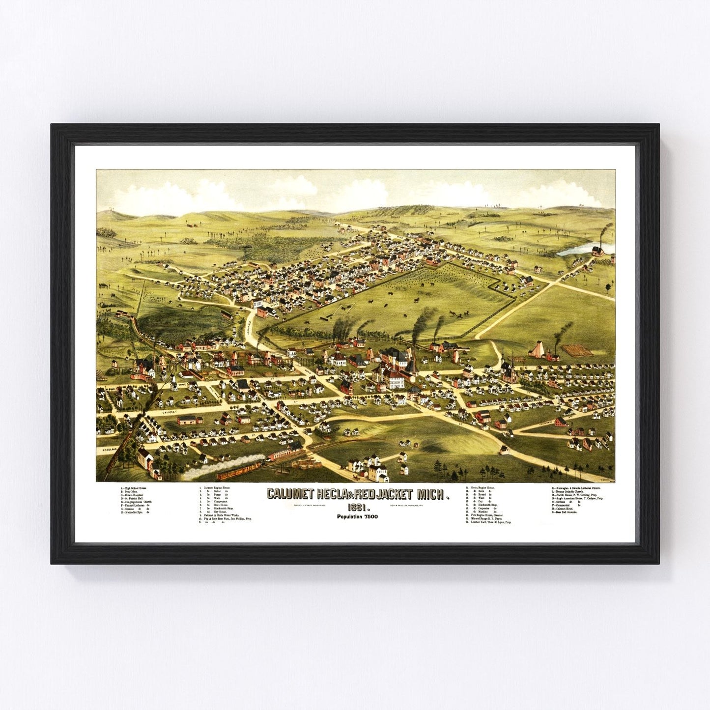 Vintage map of Calumet, Hecla and Red Jacket, Michigan, 1881, Copper Country restored print