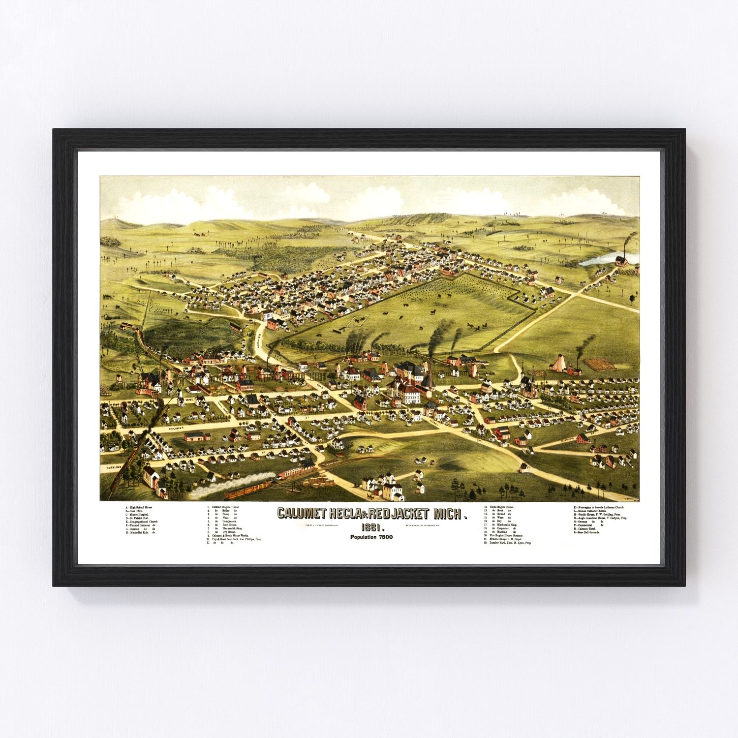 Vintage map of Calumet, Hecla and Red Jacket, Michigan, 1881, Copper Country restored print