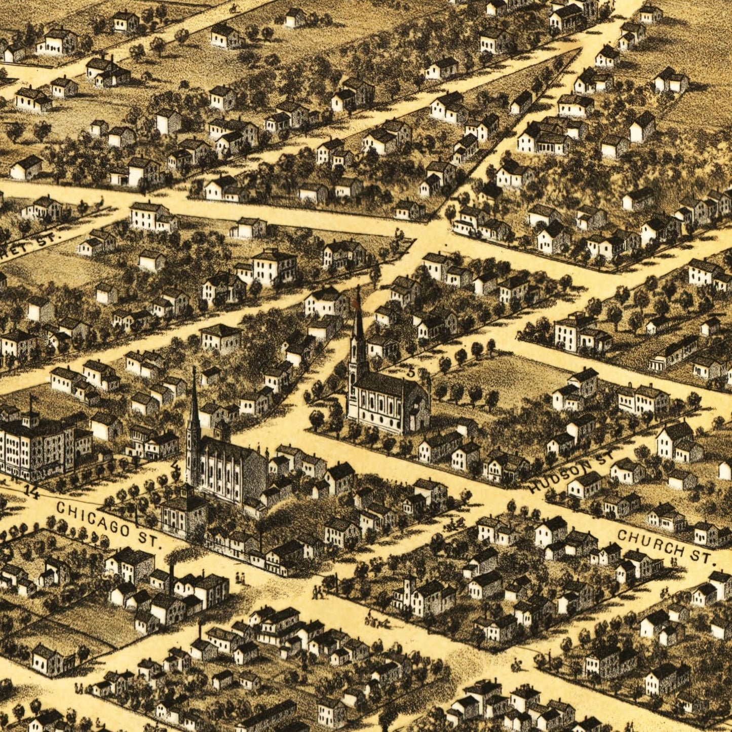 Vintage Map of Coldwater, Michigan, 1868