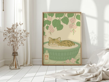 Soak and Purr Cat Spa Dreams Wall Art Print