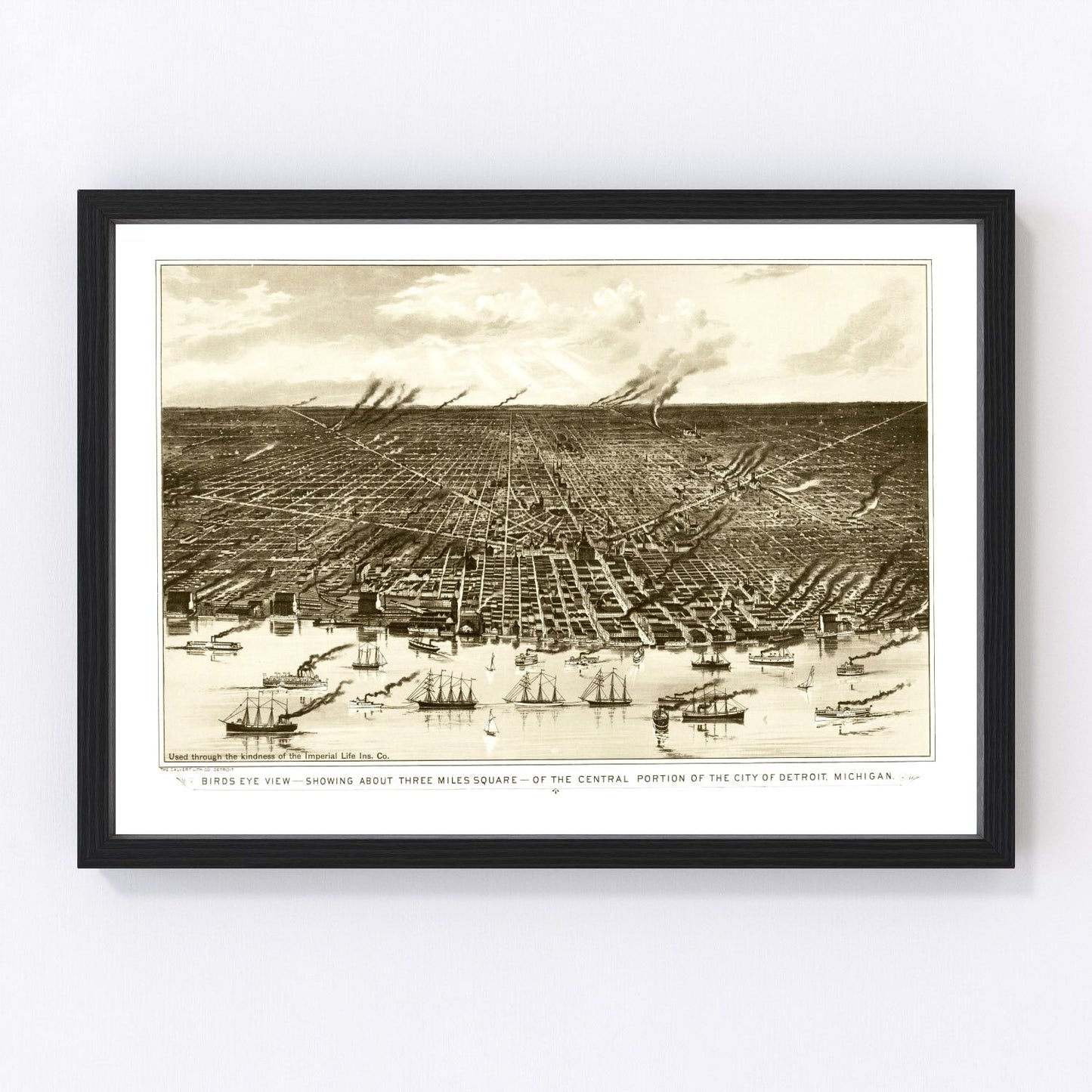vintage map of Detroit, Michigan, 1889