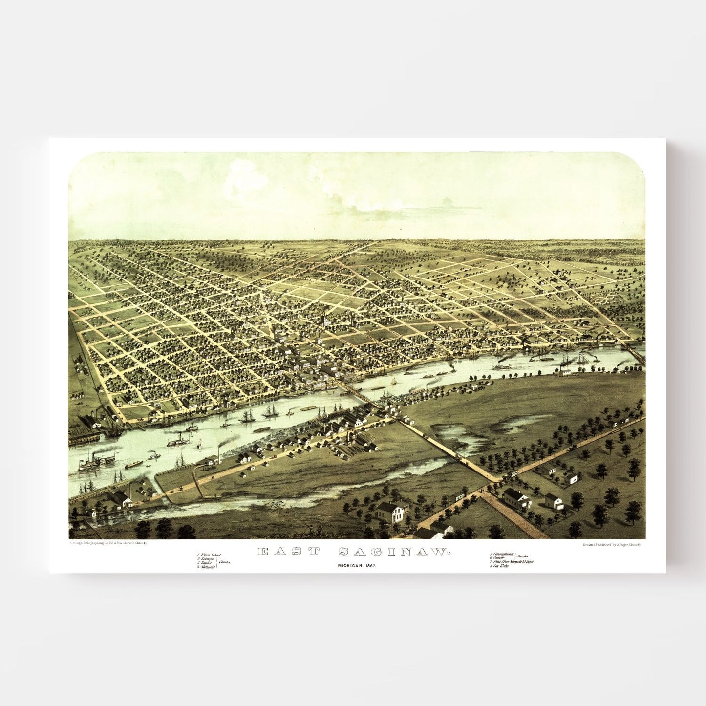 Vintage Map of Saginaw, Michigan, 1867