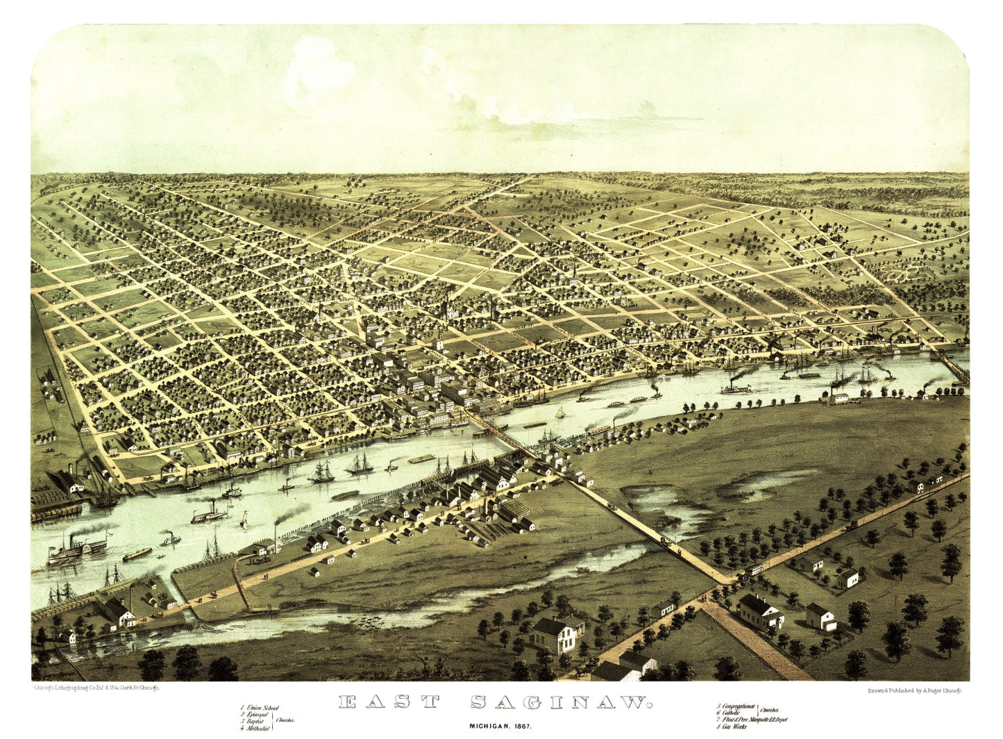 Vintage Map of Saginaw, Michigan, 1867