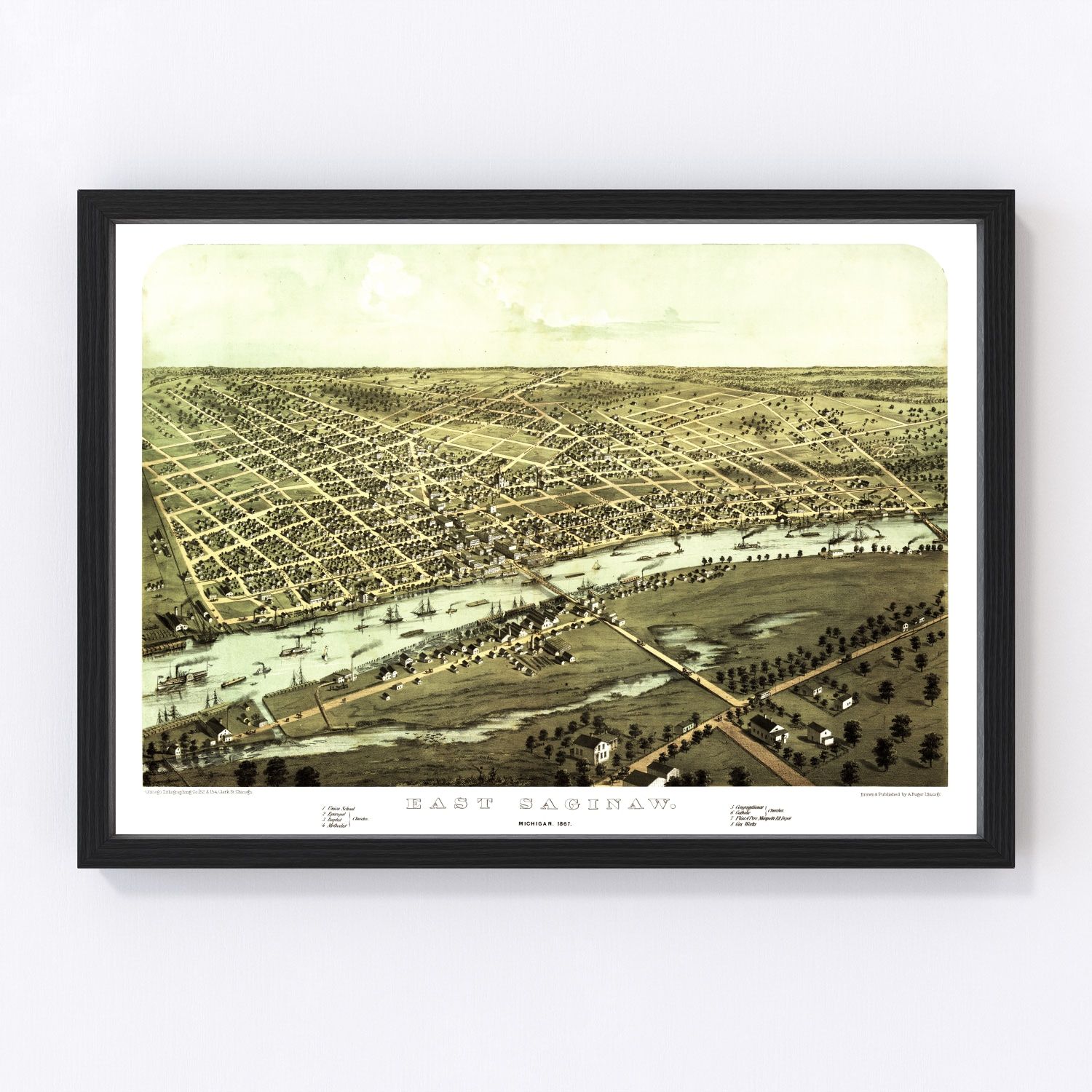Vintage map of Saginaw, Michigan, 1867