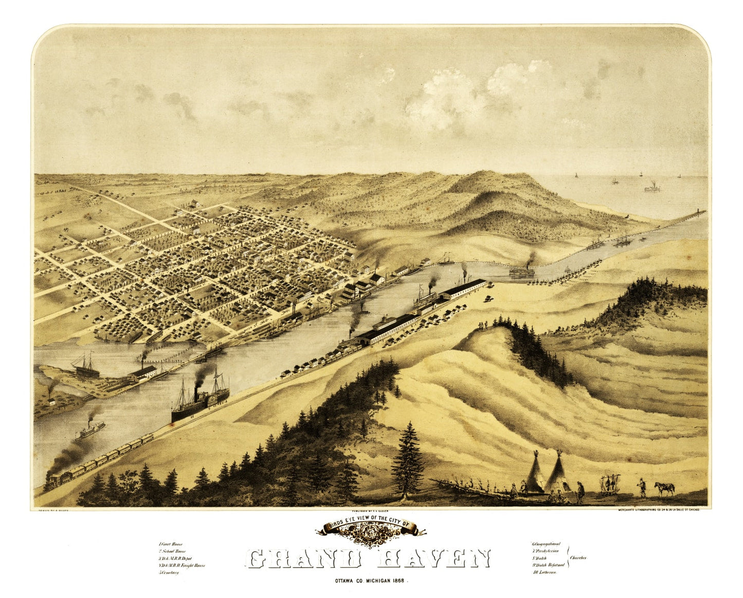 Vintage Map of Grand Haven, Michigan, 1868 (No. 2)