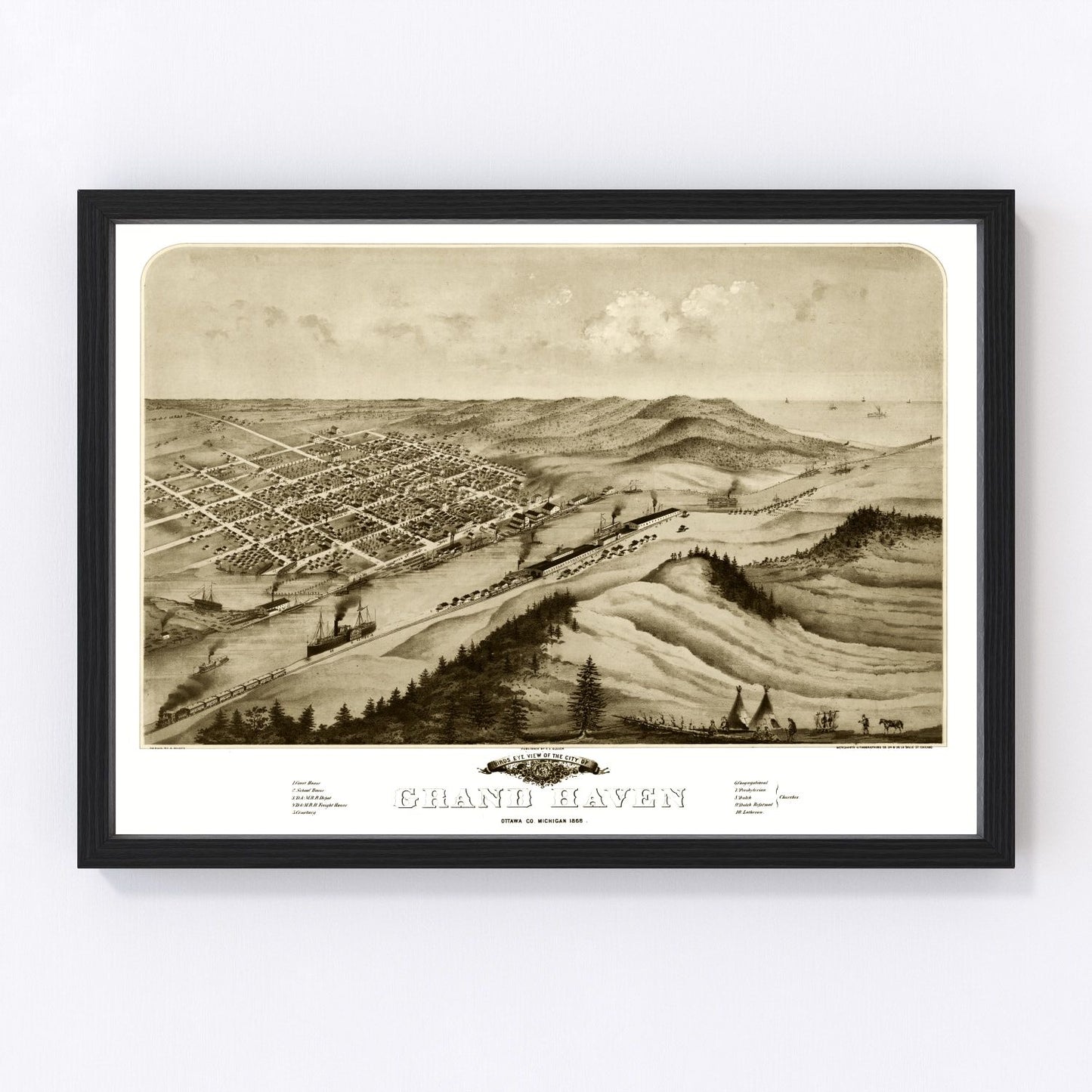 Vintage map of Grand Haven, Michigan, 1868