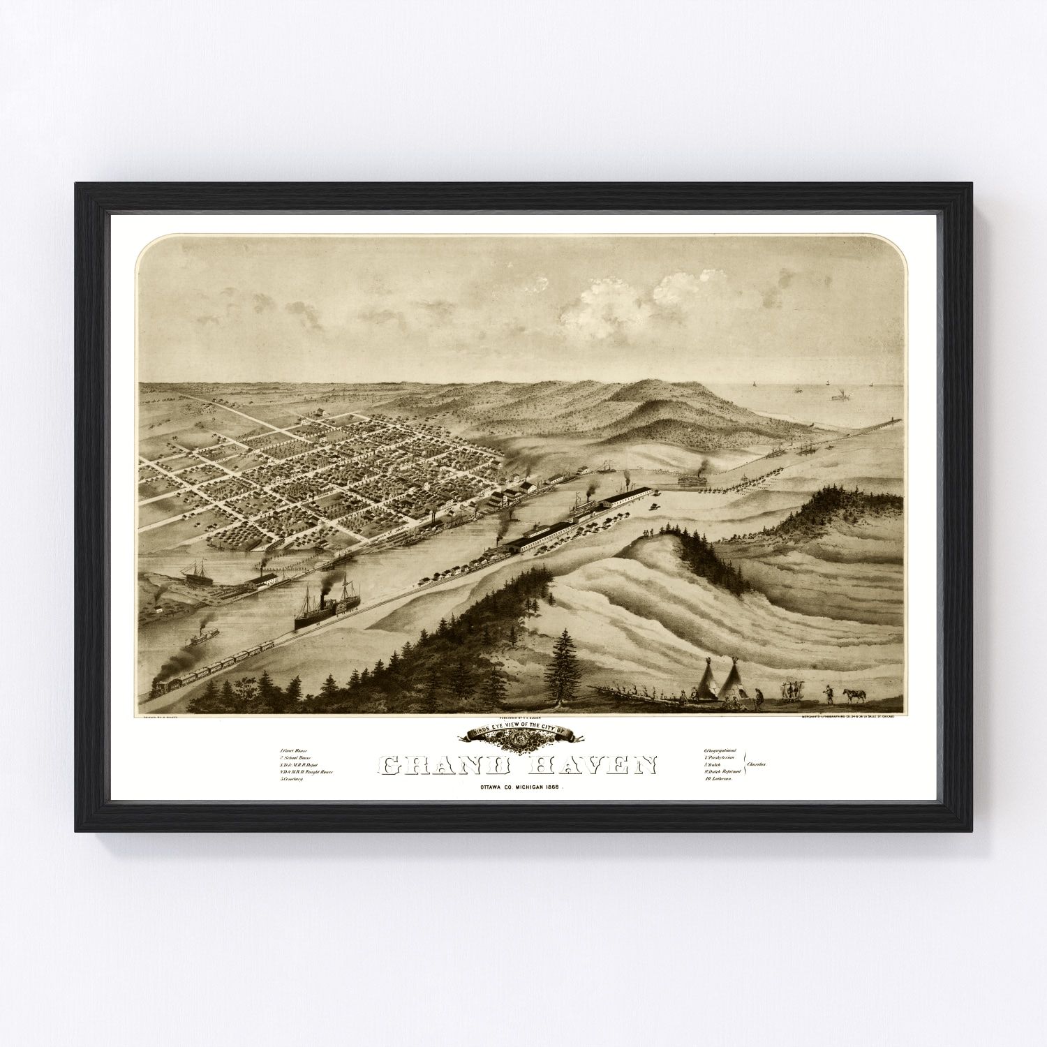 Vintage map of Grand Haven, Michigan, 1868