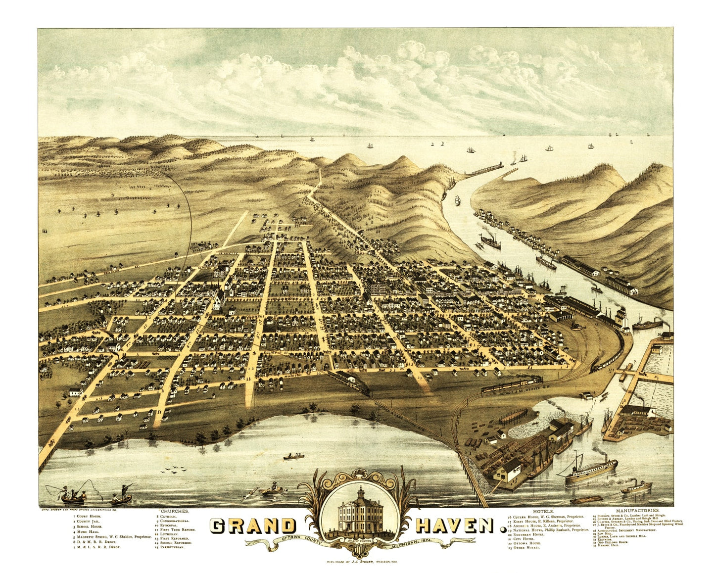 Vintage Map of Grand Haven, Michigan, 1874