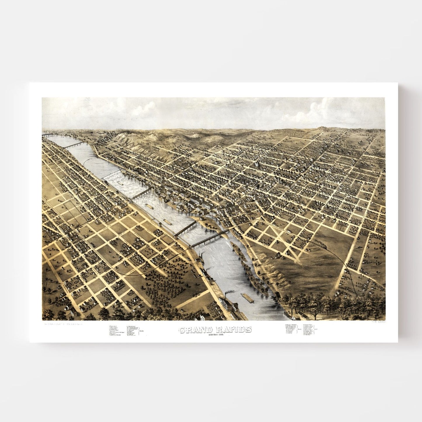 Vintage Map of Grand Rapids, Michigan, 1868