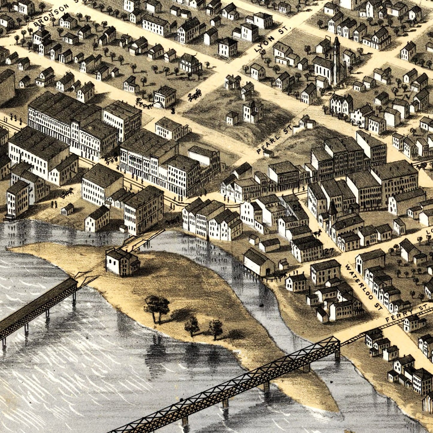 Vintage Map of Grand Rapids, Michigan, 1868