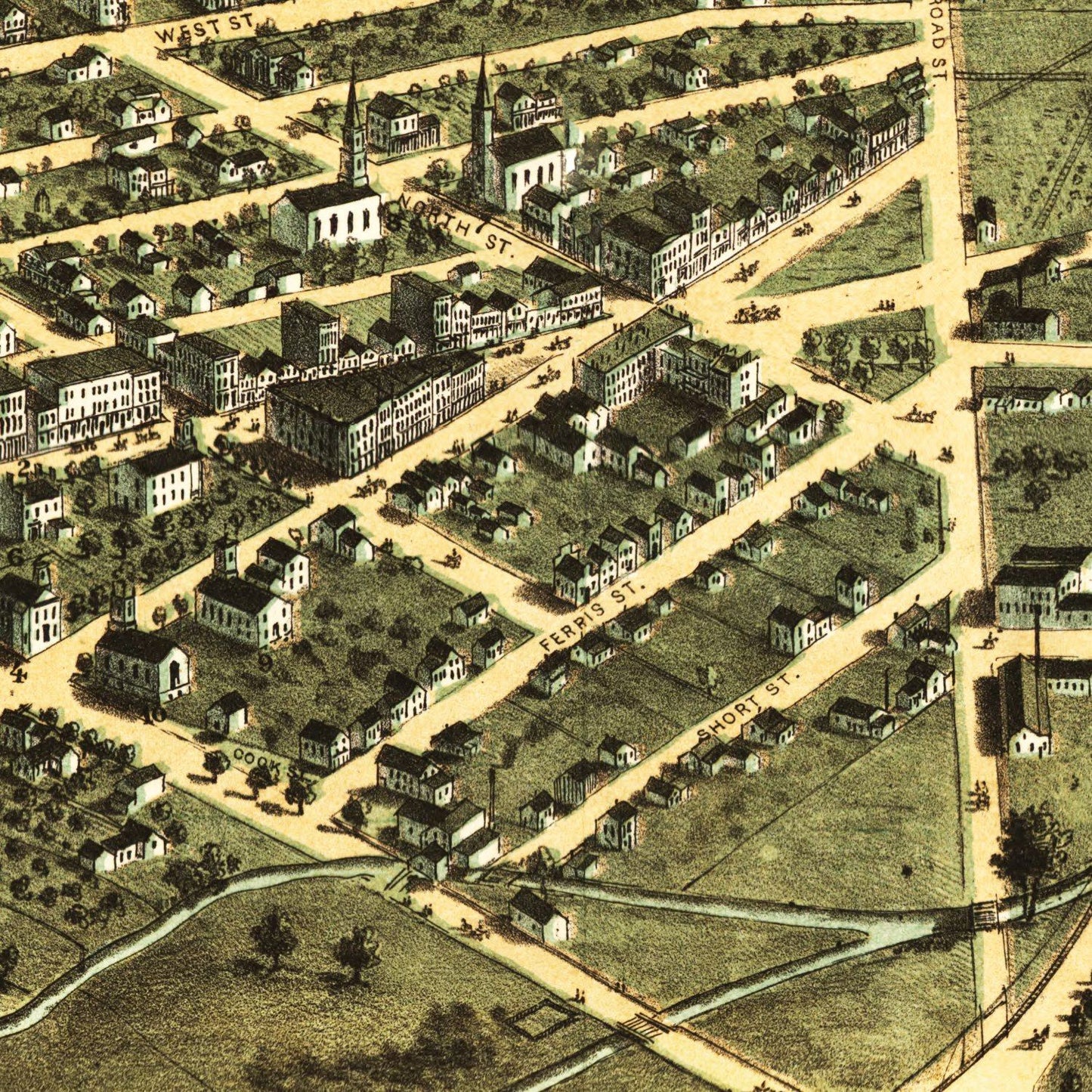 Vintage Map of Hillsdale, Hillsdale County, Michigan, 1866