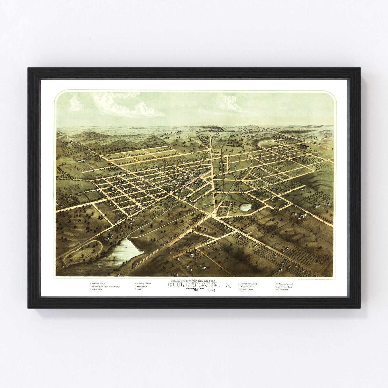 vintage map of Hillsdale, Michigan, 1866