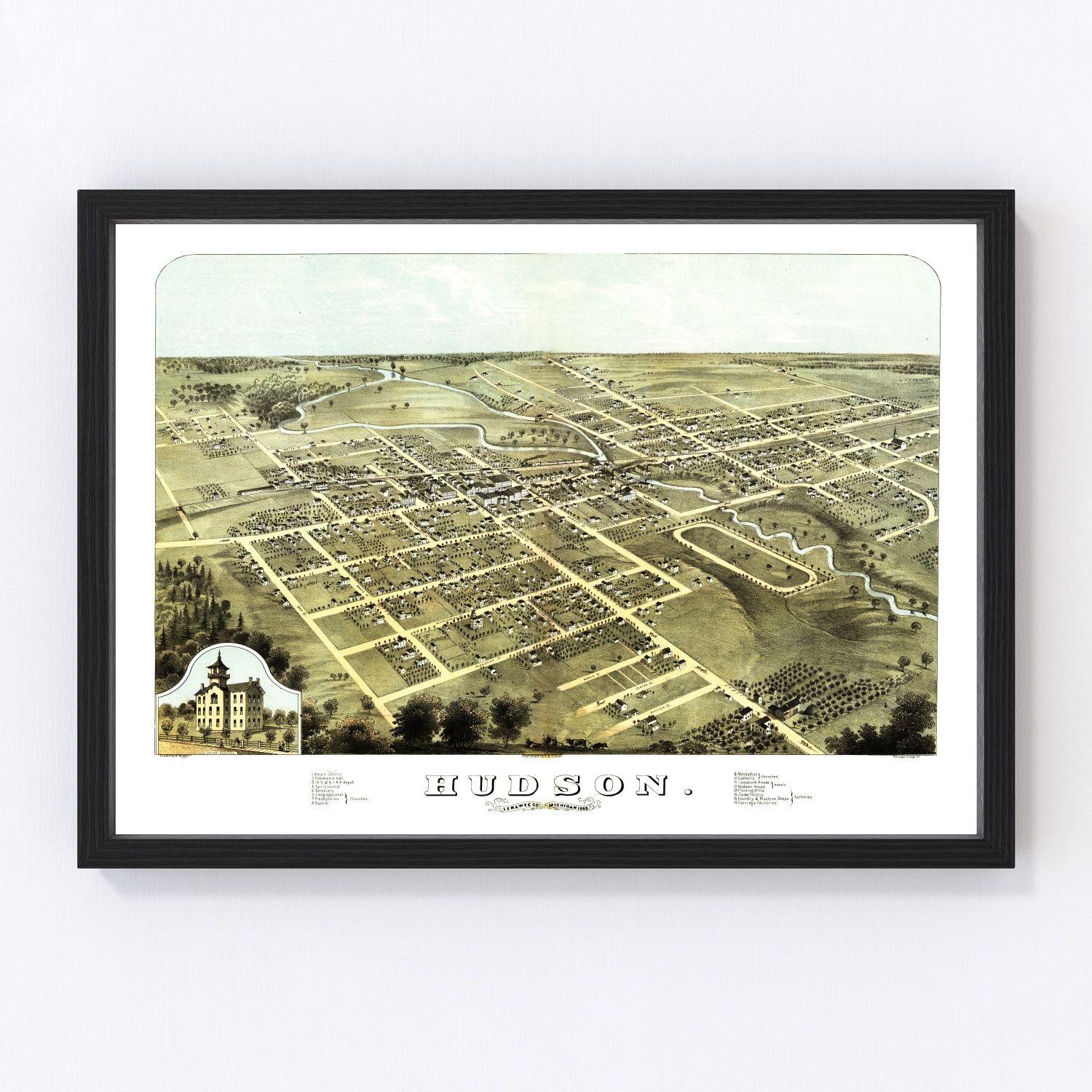 vintage map of Hudson, Michigan, 1868